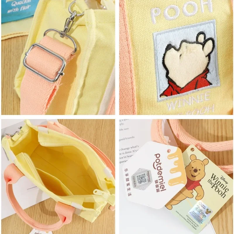 New Disney Dopamine Series Canvas Crossbody Bag Cartoon Winnie The Pooh Large Capacity Tote Bag Girl Gift Commuting