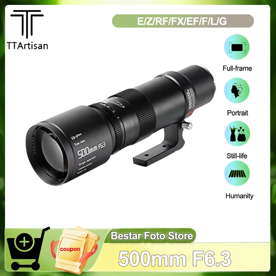 TTArtisan 500mm F6.3 Telephoto Lens Full Frame Manual Focus Camera Lens for Sony E Canon RF Nikon F Fuji G and L Mount