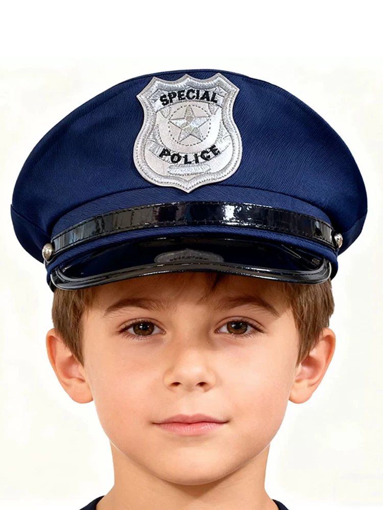 Adult Child Police Hat Octagonal Flat Top Hat Role Play Fun Props U.S. Police Hat Uniform Accessory Halloween Mardi Gras Party