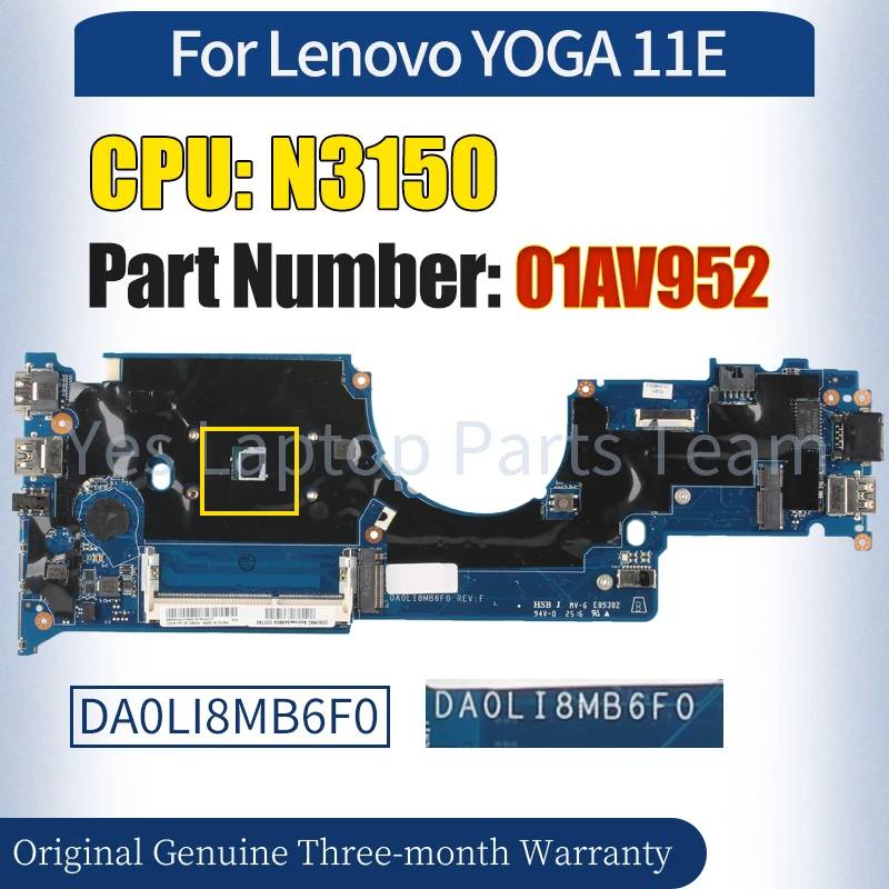 Da0li8mb6f0 für Lenovo Yoga 11e Mainboard 01 av952 sr29f n3150 100% getestetes Notebook-Motherboard