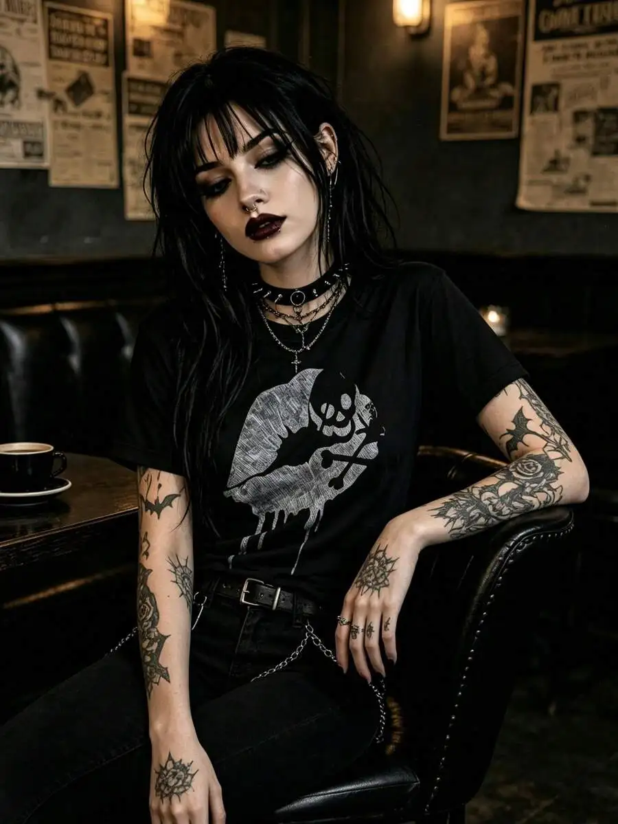 Halloween Casual Gift Graphic Tee Gothic Skull Lips Drip Dark Punk Theme Crew Neck Short Sleeve Casual Tops