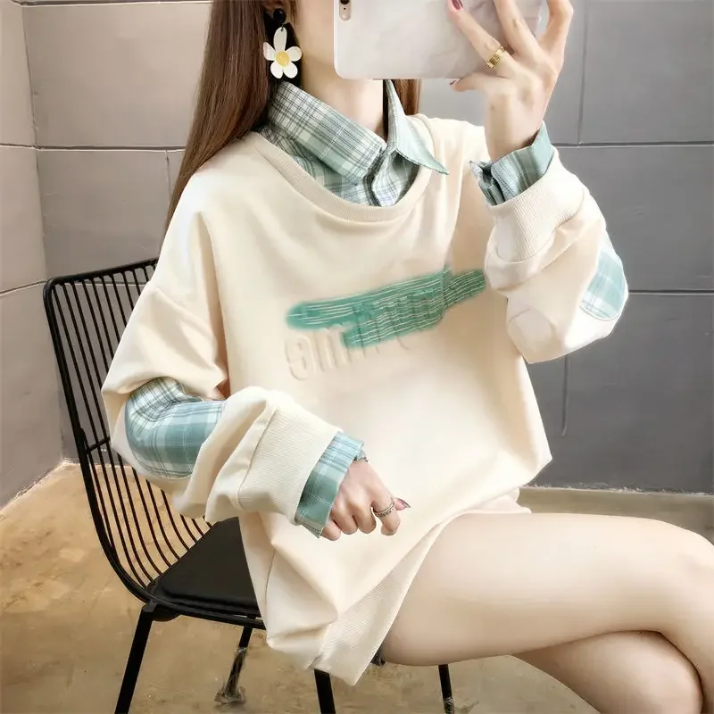 Korean Sweatshirt for Women Spring and Autumn Loose Woman Tops Baggy Outerwears Cheap Cotton Pullover M Kpop On Promotion Basic