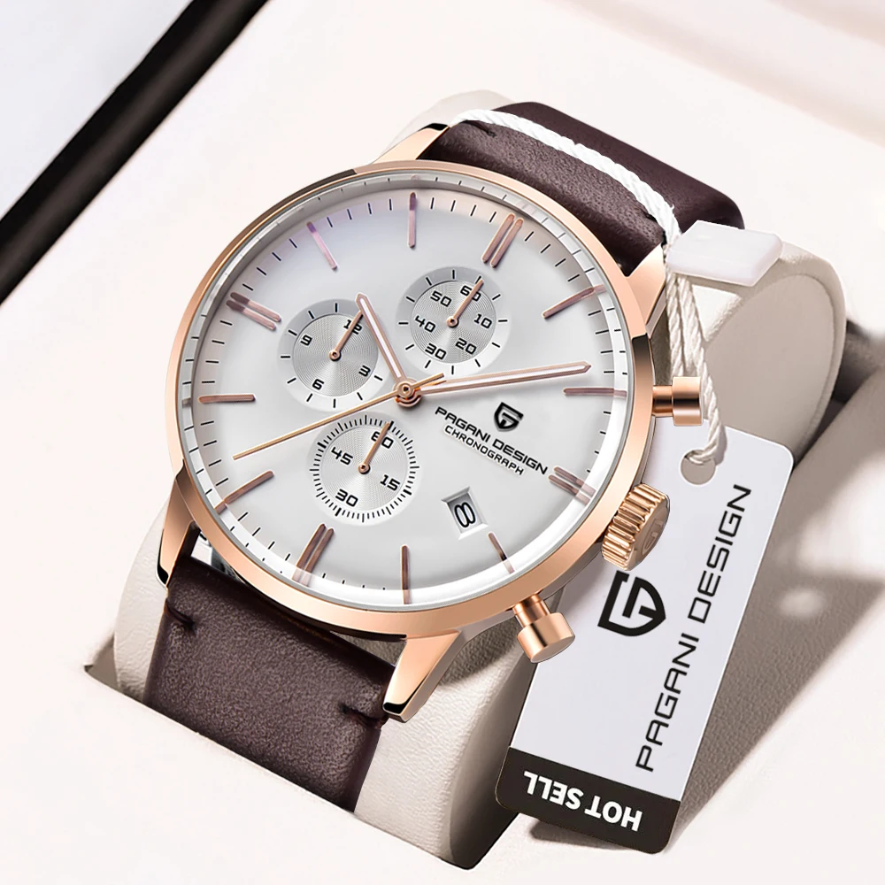 PAGANI DESIGN European American Fashion Quartz Movement Men's Business Watch Waterproof Leather Gift Multifunctional Watch+Box