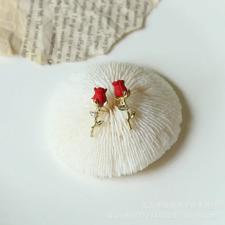 Boucles d'oreilles roses au design rétro français, fouet d'art, rouge, noir et blanc, bijoux de bricolage, accessoires exécutifs, 2 pièces