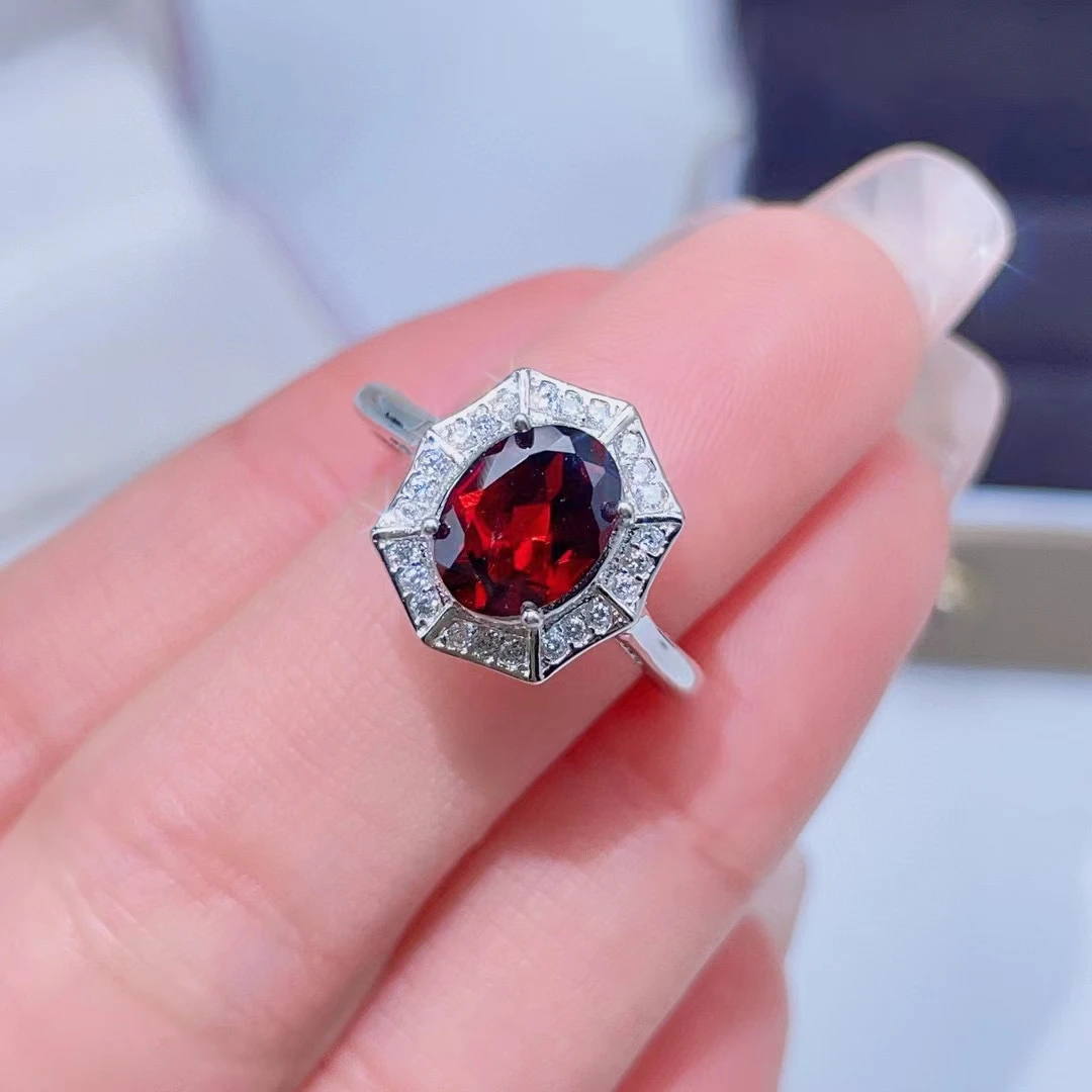 Newest Red Garnet Silver Ring for Women Certified Natural Garnet Ring Fashion 925 Silver Jewelry Good Gift