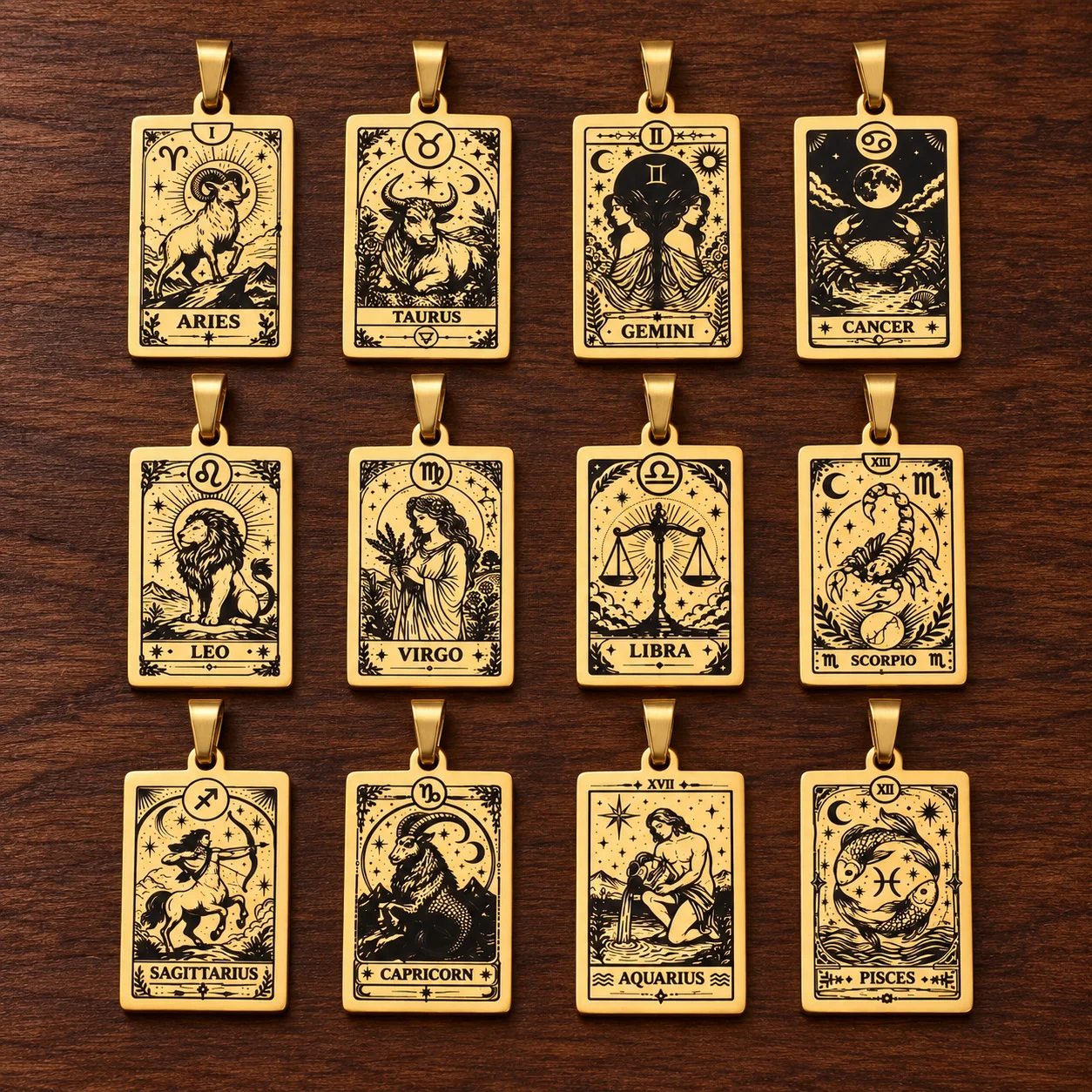 1Pc Exquisite Zodiac Pendant Stainless Steel Jewelry Making Cancer/Aries/Leo/Gemini Constellation Tarot Card Necklace Pendants