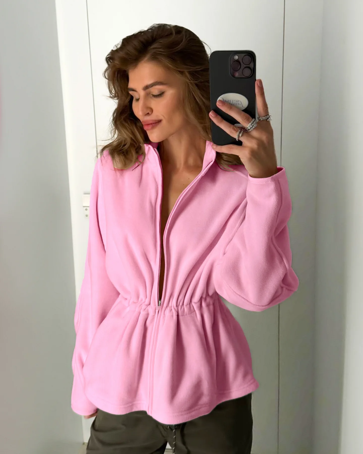 2026 Herbst Neue Fleecejacke für Damen mit Stehkragen und Kordelzug an der Taille, Streetwear-Mantel, Damen-Winter-Outdoor-Warme Weiche Fleecejacke – Detail 13