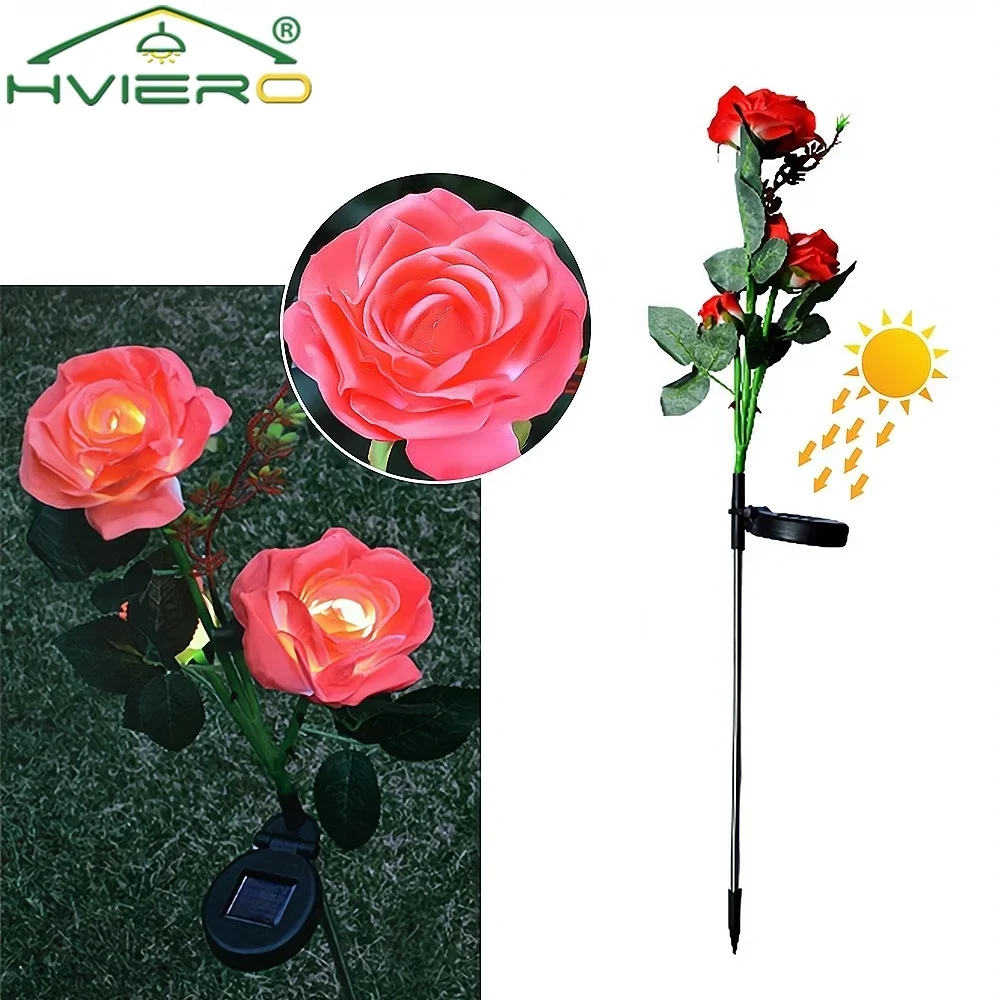 Solar LED Rose Flower Light 3 Head Garden Decoration Yard Lawn Path Night Lamping IP65 Waterproof Landscape Home Fairy Christmas