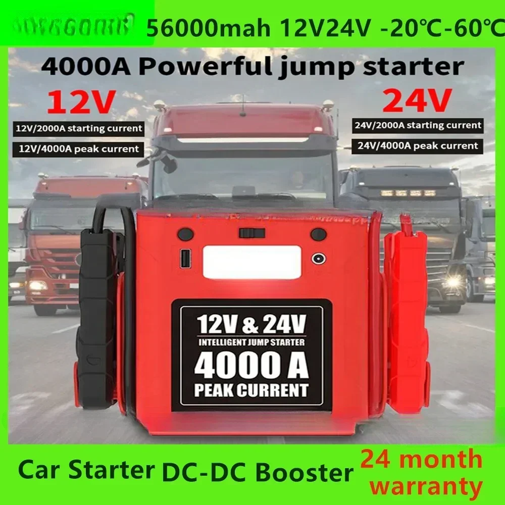 Car Booster Portable Heavy Truck Tank for 56000mAh 12/24V Switchable Heavy Duty Battery Jump Starter 4000A Peak Current