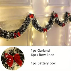 2m Christmas Tinsel Garland Artificial Christmas Garland With LED Lights  Xmas Metallic Twist Hanging Garland Fireplace