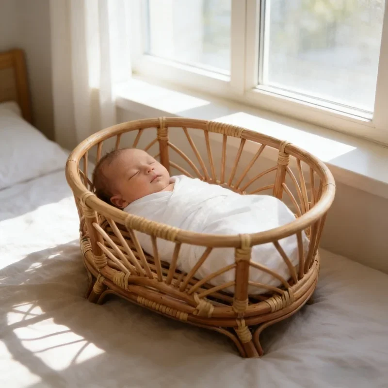 Foto-Requisiten für Neugeborene, 1 Stück, Retro-Rattan-Korb, Stuhl, Säuglings-Posierbett, Hintergrundzubehör für Mädchen und Jungen, Studioaufnahmen
