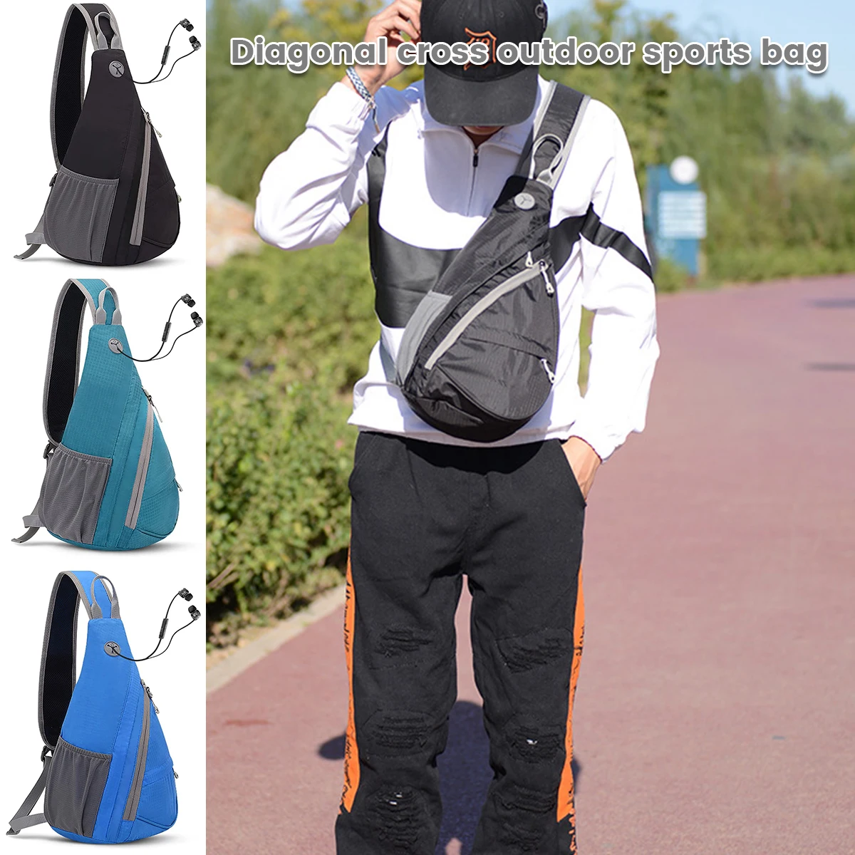 Chest Bag Large Capacity Crossbody Backpack Breathable Shoulder Bag Lightweight Daypack Hidden Earphone Hole Hiking Traveling