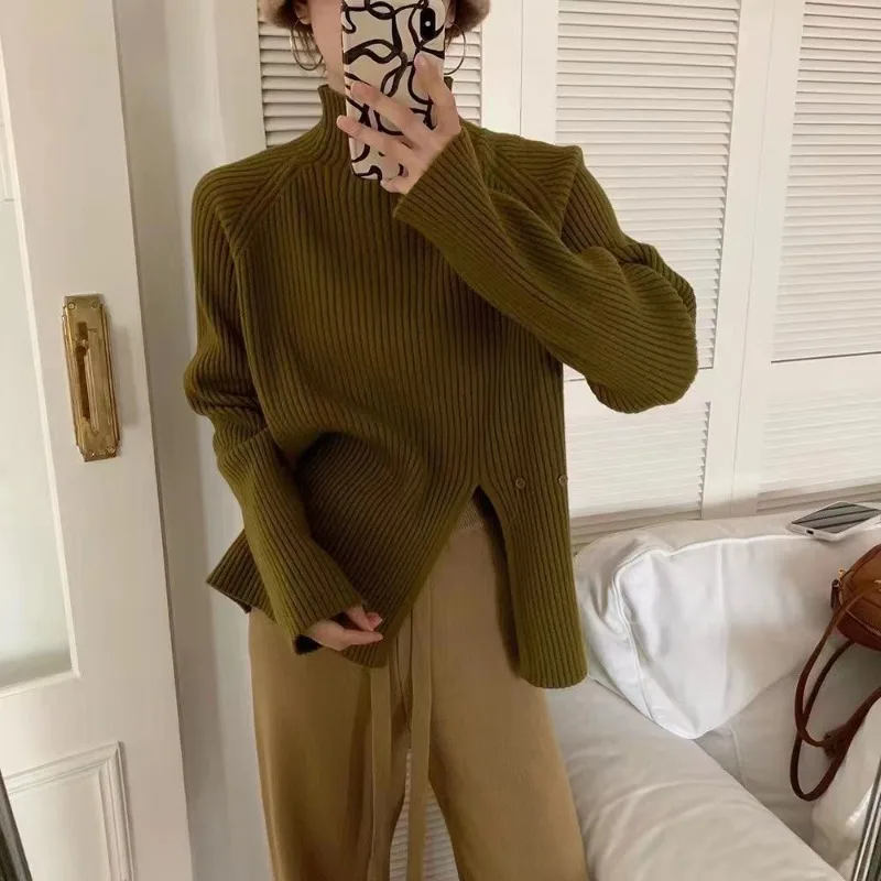 터틀넥 스웨터 겨울 니트 시크 탑 여성 의류 여성용 리브드 점퍼 긴팔 티셔츠