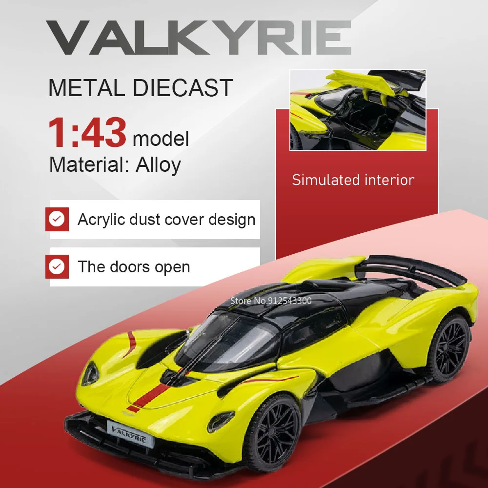 

1:43 Scale Valkyrie V12 Model Toy Sports Car Acrylic Dust Cover Cars Models Doors Opened Supercar Toys for Kids' Edutainment