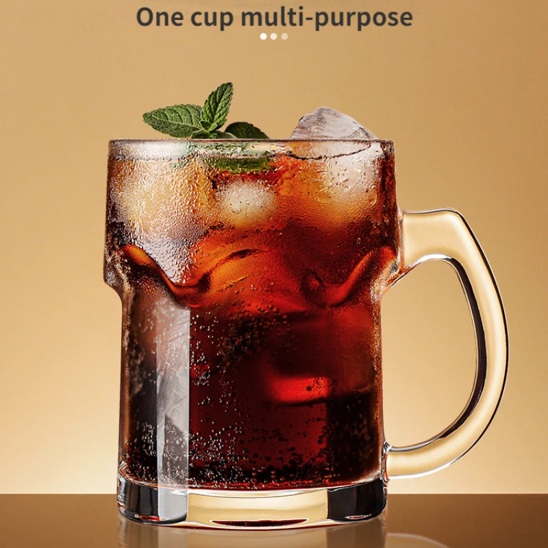 500ml Thickened Glass Ribbon Beer Cup Creative Cool Large Summer Draft Beer Cup Hero Cup Beverage Tea Cup Party Wine Cup Gift