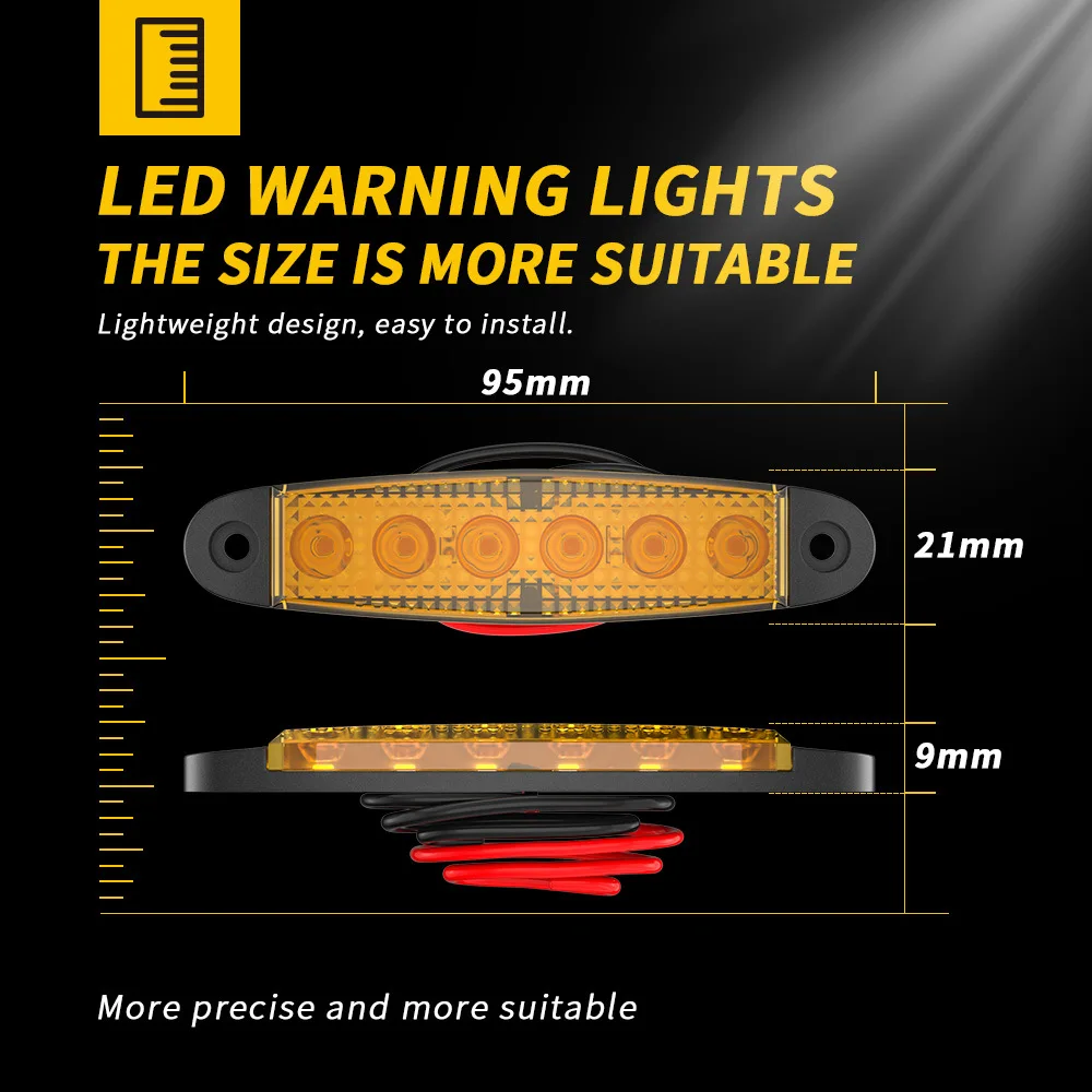 Caminhão Trailer Side Marker Indicator, Clearance Light, Freio do carro, Destaque traseiro, Luz traseira, Lâmpada de sinal de advertência, 6LED, 12V, 24V