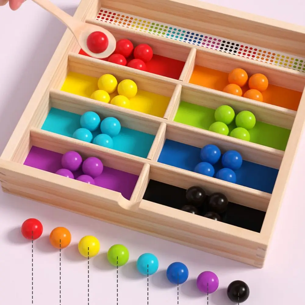 Drewniane koraliki Montessori do nawlekania, gra logiczna z koralikami, gra edukacyjna do dopasowywania kolorów, gra edukacyjna z kreskówkami do sortowania kolorów.