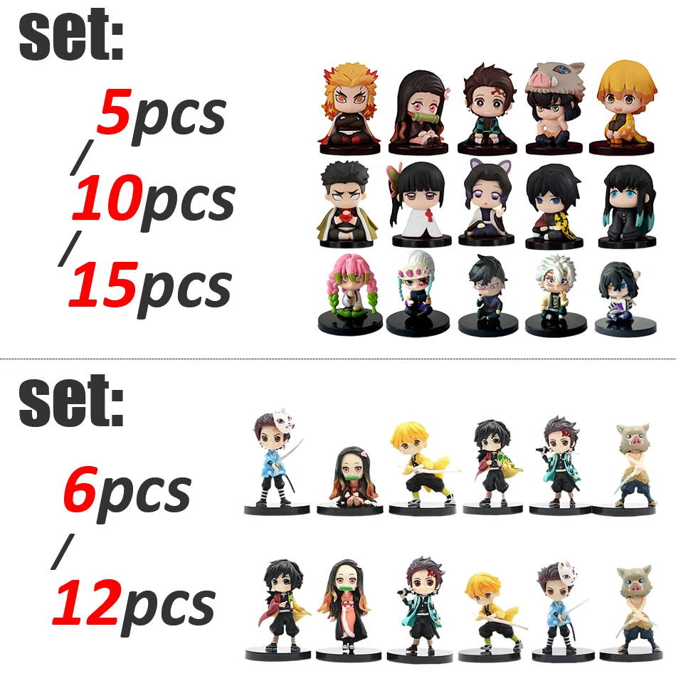 Figura Q Posket, venta al por mayor, Mini estatuilla Demon Slayer, 5 uds., 10 Uds., 12 Uds., 15 Uds., conjuntos Kimetsu No Yaiba, muñecas pequeñas de PVC, decoración de escritorio