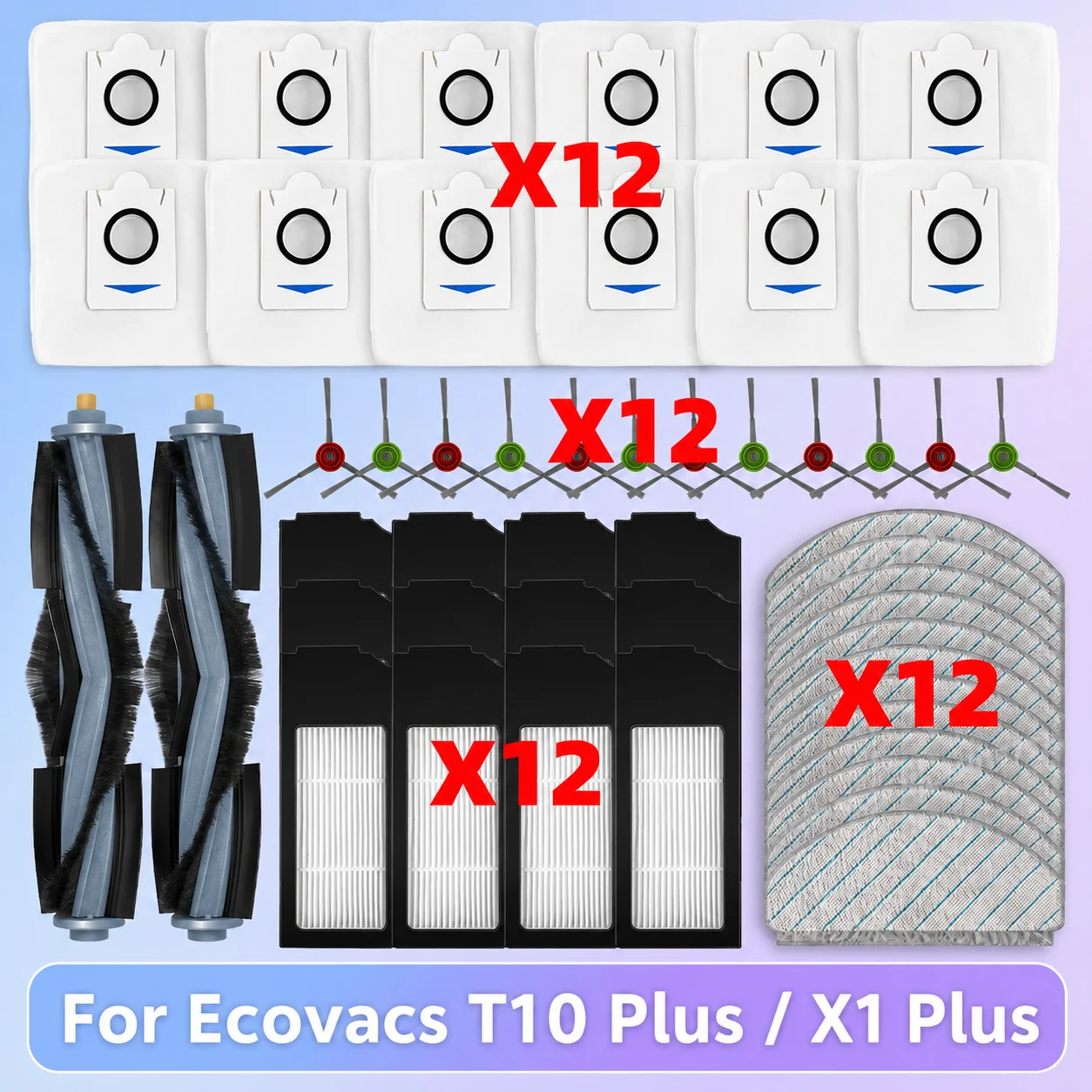 Kompatibel für Ecovacs T10 Plus / X1 Plus Roboter Staubsauger Ersatzteile Zubehör Hauptseitenbürste Hepa-Filter Staubbeutel Mopptuch