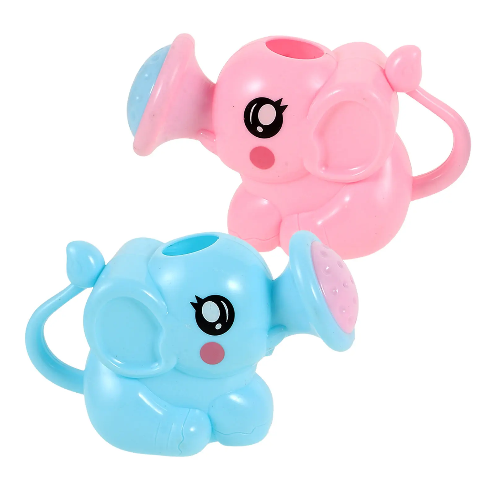 2Pcs Toddler Bathing Accessories Cartoon Elephant Watering Cans Bright Colors Comfortable Handle Safe for Baby