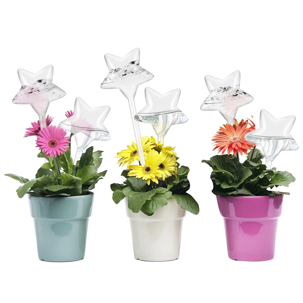 Plant Watering Globes, 6 Pcs Star Shape Self Watering Planter Insert, Transparent PVC Plastic Self Watering Bulbs