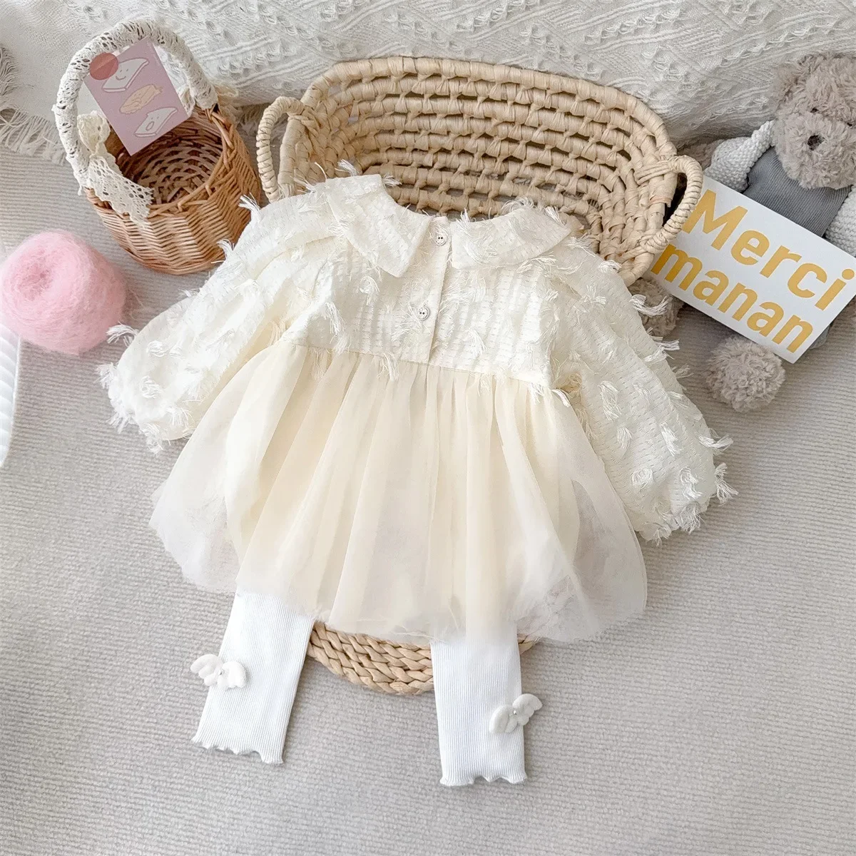 Spring Baby Romper - Princess-Inspired Feather Design Crawling Outfit for Toddlers, Perfect for Birthdays, Parties, and Outings