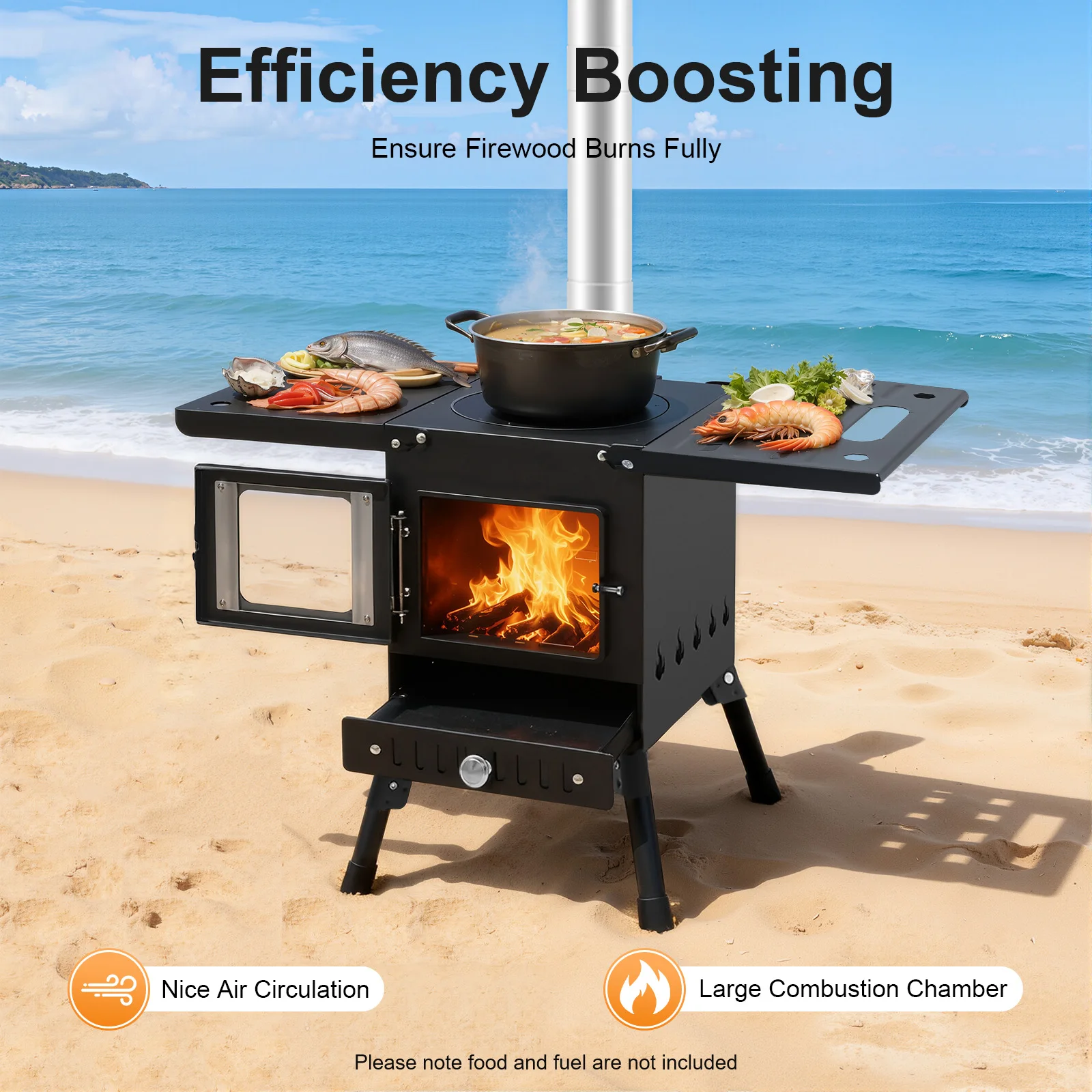 Faltbarer Camping-Holzofen mit Handschuhen, Outdoor-Camping-Holzofen, effizientes Brennen zum Grillen im Hinterhof, Kochen