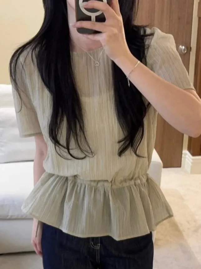Cute ort Sve irt Women's Chic Summer New Dstring Waist Slimming Design Fren Top Quali Material Premium Knitwear