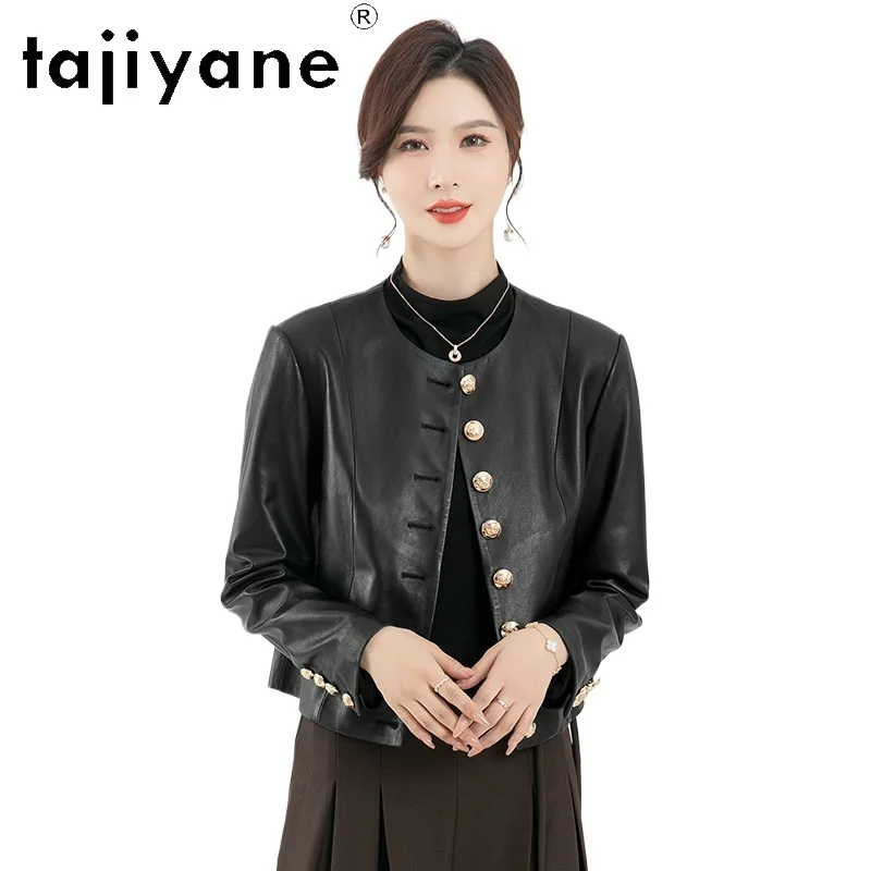 Tajiyane-女性用の本革ジャケット,本物のシープスキンコート,短いアウターウェア,秋の服,新しいファッション,2024