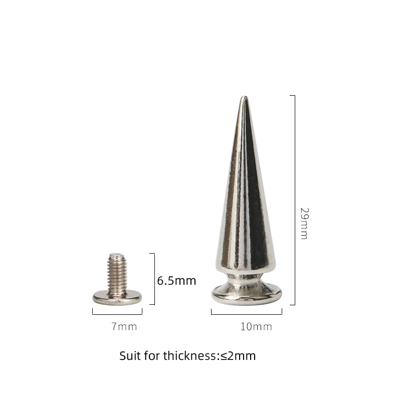 100sets 10x29mm Cone Tower Type Alloy Metal Studs Leathercraft Rivets Bullet Spikes Punk Spike for Clothes Bags Belt Pet Collars