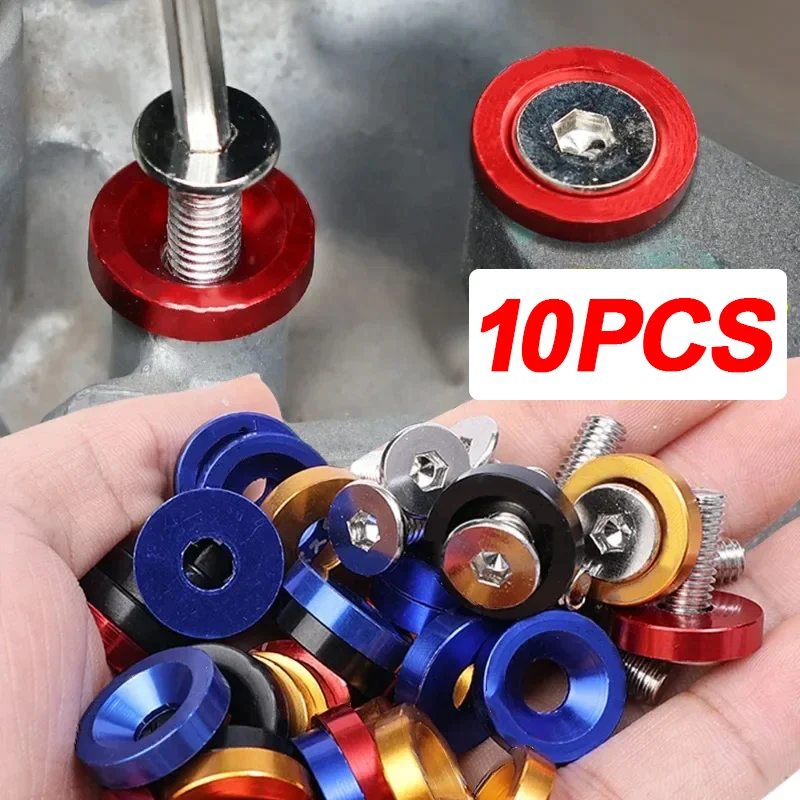10pcs M6 Bolt Set Car Modification Gasket Screw Aluminum Fender Washers Fender Bumper Engine JDM RACING Style NO LOGO