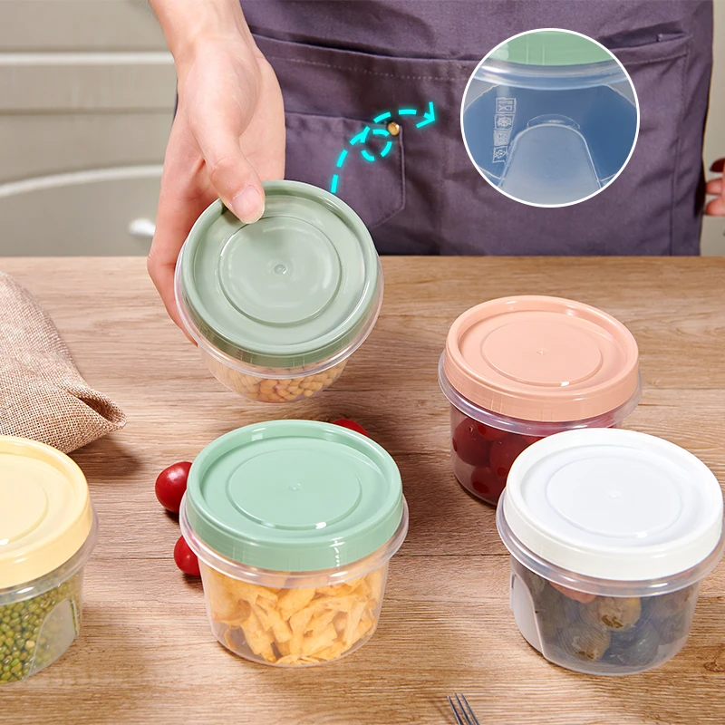 5pcs 500ml Food Storage Containers Kitchen Accessories PP Plastic Refrigerator Fresh-keeping Box Round with Lid Jar