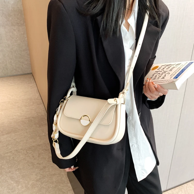 Simple Solid Pu Shoulder Bag Woman Fashion High Quality Leather Female Crossbody Bags Designer Brand White Handbag Women\'s 2023