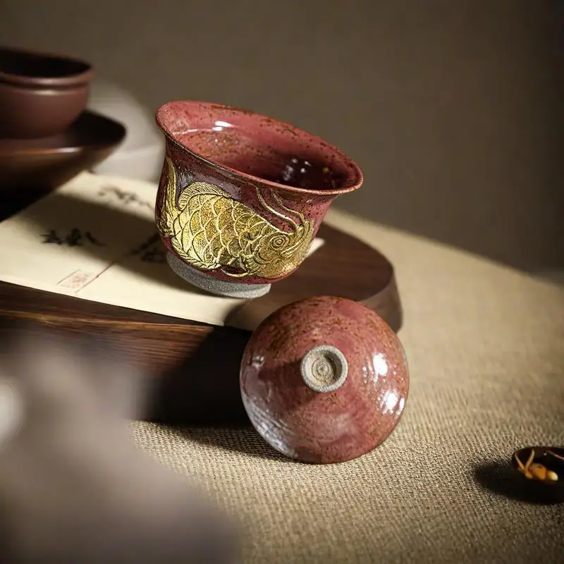 Gaiwan pure handmade coarse pottery tea bowl creative household tea set cover cup