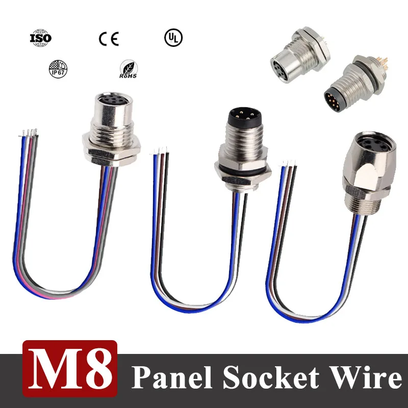 

M8 Waterproof 3 4 5 6 8 Pin Connector with 30mm Cable IP67 Electronic Wire Socket M8 Male Female Soldering Sensor Plug with Line