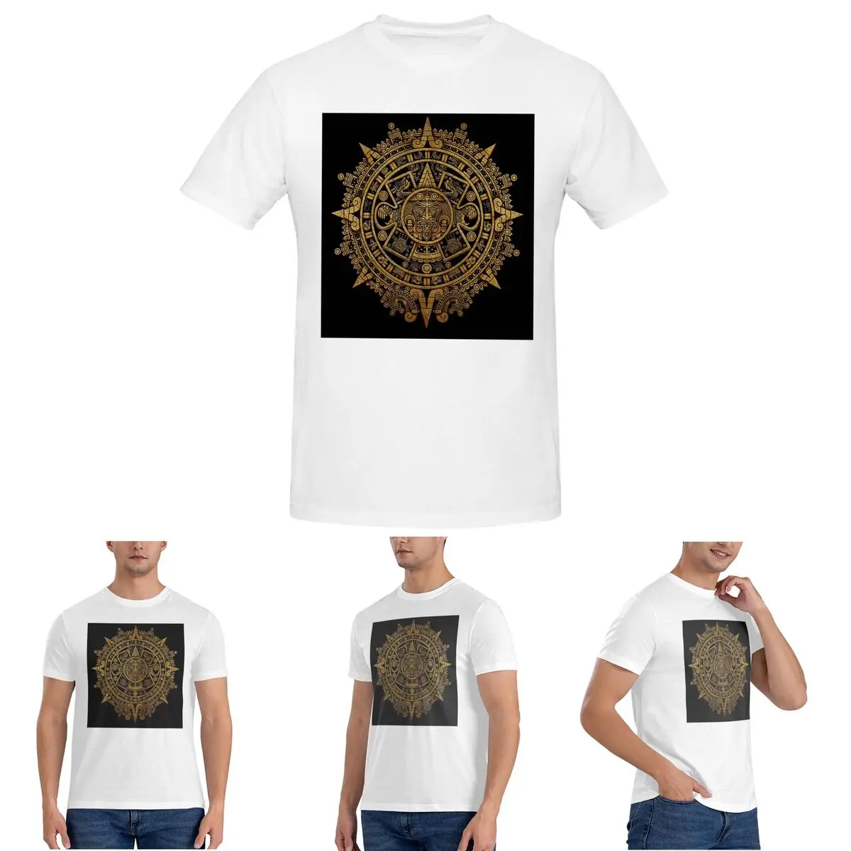 

Aztec Calendar T-Shirt for Men Cotton Oversized T Shirts Men's Tees Short Crew Neck Summer Clothes Tops S-6XL