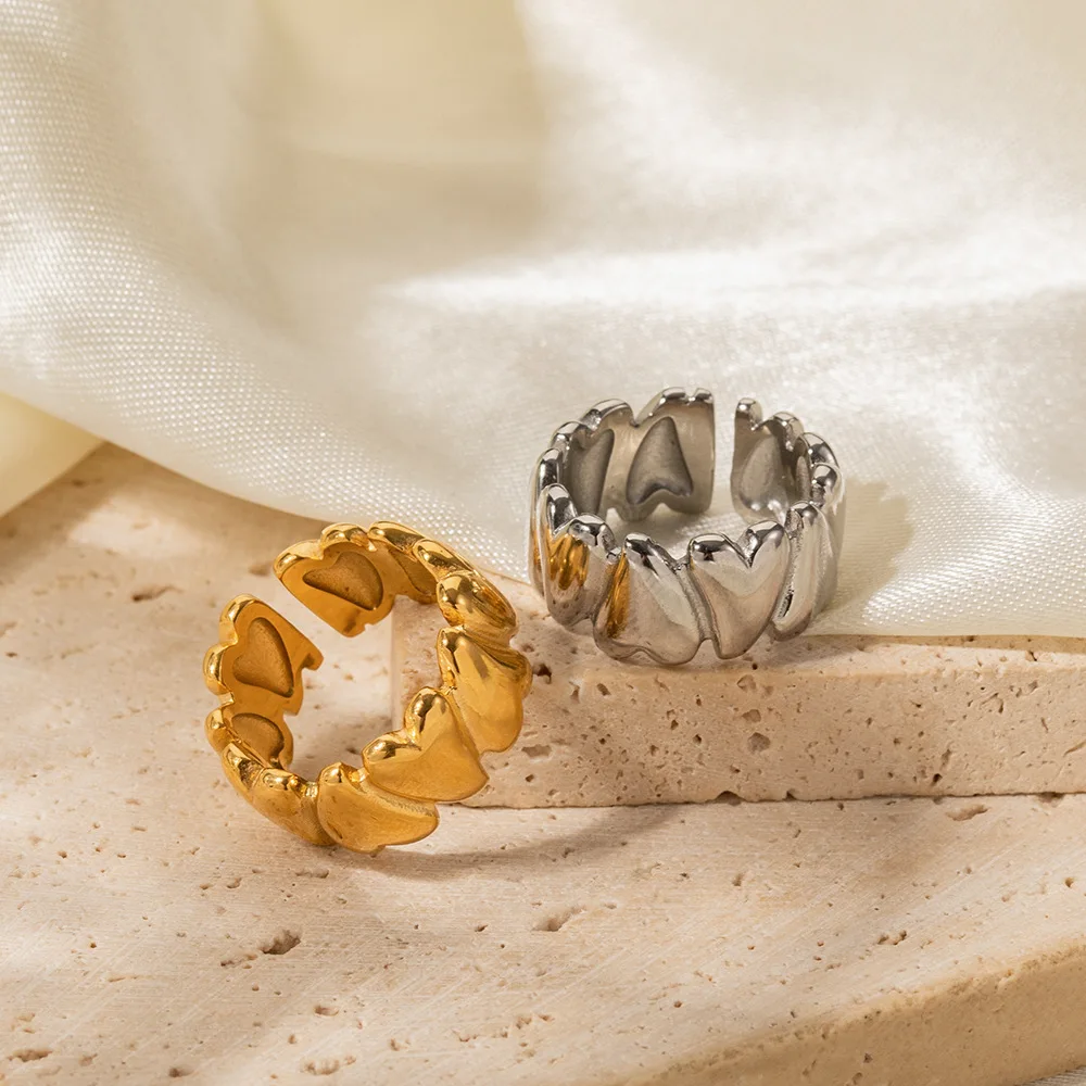 G&D Unique Metal Love Heart-Shaped Open Ring Jewelry - Stainless Steel Gold Plated, Finger-Wear Accessory