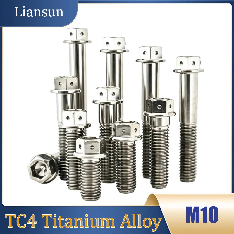 1PCS Titanium Alloy Bolt M10x20mm-70mm Pitch 1.25mm/1.5mm Flanged Hex Head Screw Suitable for Motorcycle Caliper Modifications