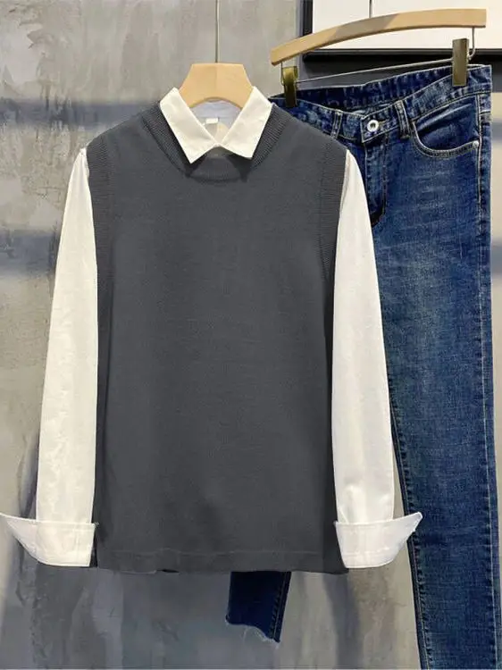 

Мужской модный однотонный свитер с воротником irt, весенняя верхняя одежда, корейский вязаный жилет, повседневный длинный све irt