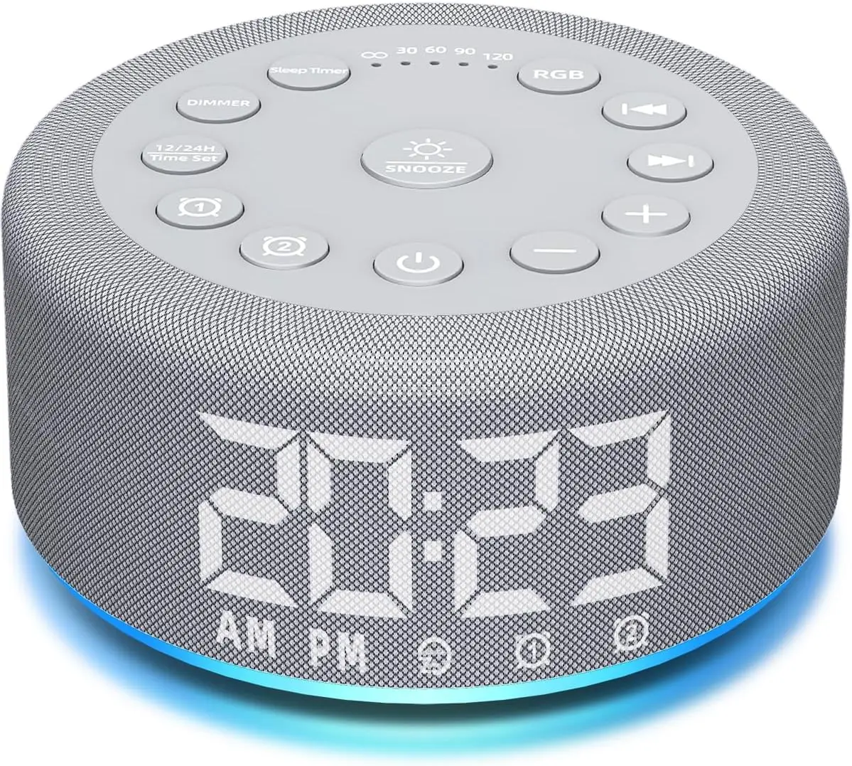 

3-in-1 White Noise Machine with Alarm Clock & Night Light, 30 Sounds, Dual Alarms, Backup Battery