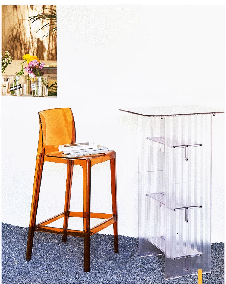 Clear Acrylic Modern Bar Stool Ergonomic Counter Height Chair Stylish Kitchen Island Seating for Home Furniture & Cafe Decor