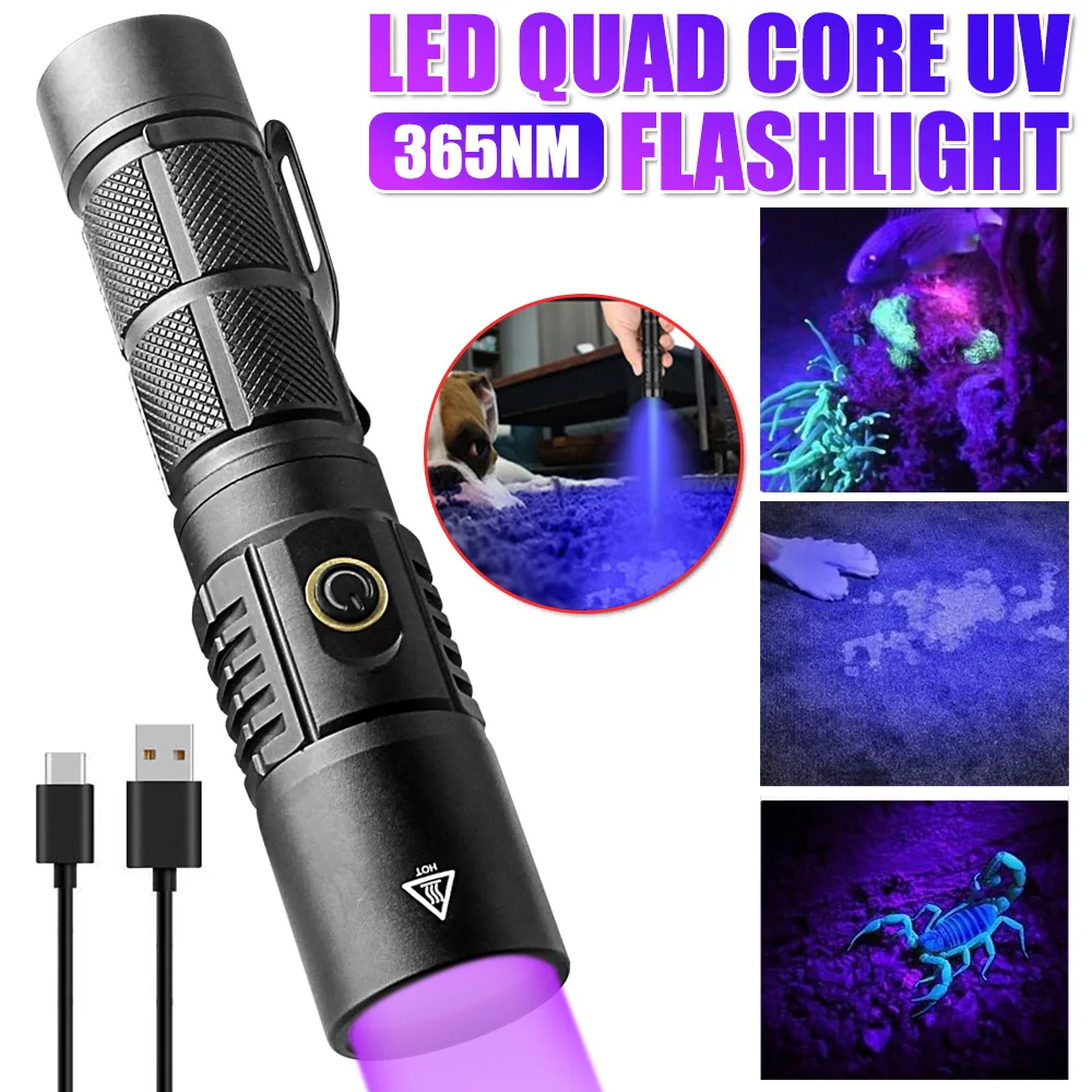 Mini UV 365nm Flashlight 3W/10W/30W LED Black Mirror Purple Light Ultraviolet Black Light Detector for Pet Urine Stains Bed Bug