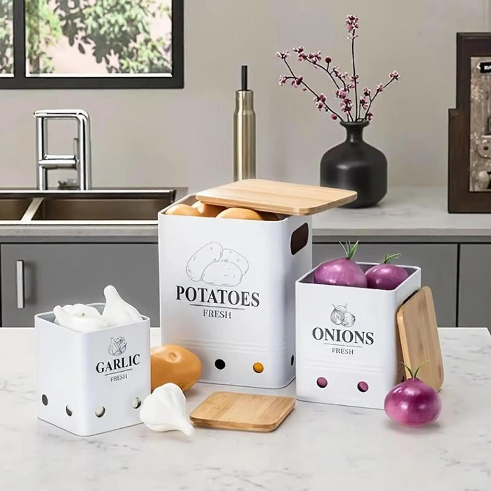 

3Pcs Potato Onion Garlic Kitchen Storage Canister Versatile for Countertop