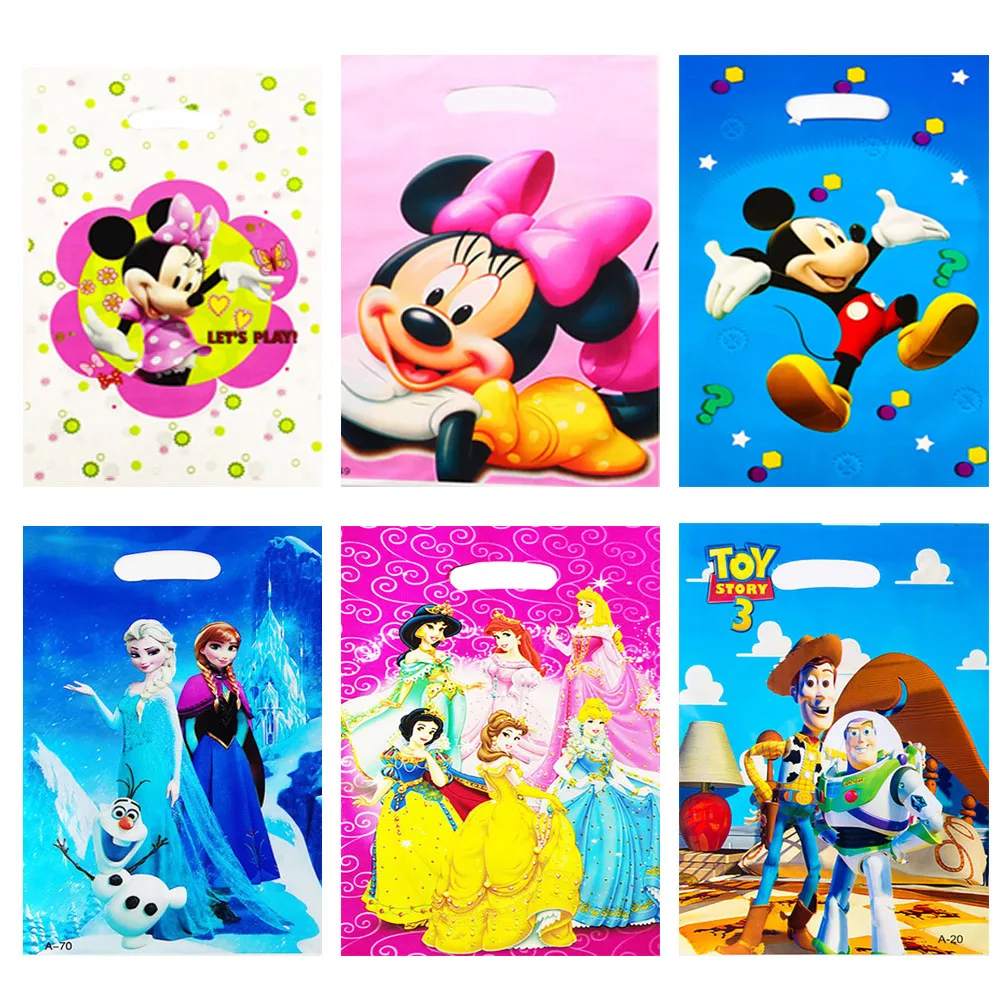 6/10 pieces 16.5 * 25cm plastic gift bag Frozen Princess Mickey Minnie bag Boy's birthday party supplies Cartoon theme decoratio