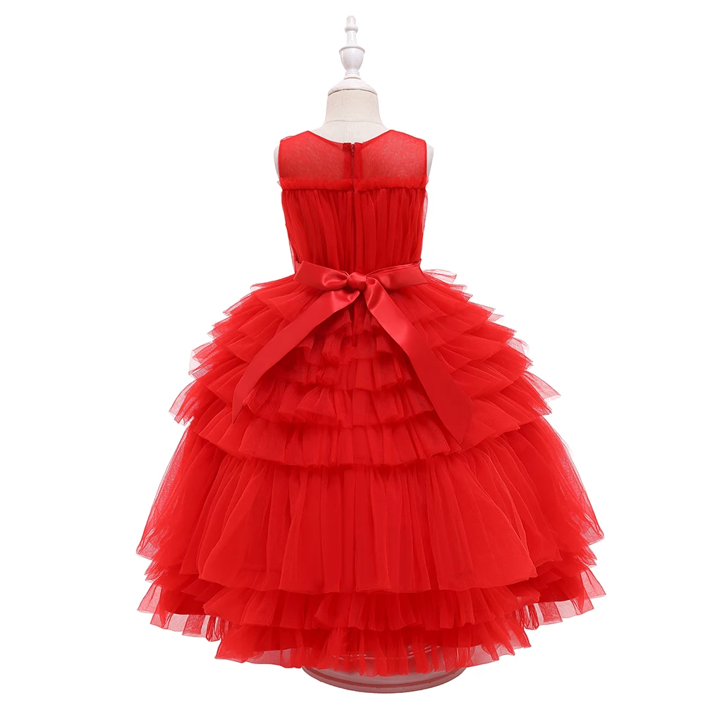 Teen Girls Christmas Party Tutu Dresses Kids Fancy Classic Red Christening Costume Girl Lace Birthday Prom Gown Children Clothes