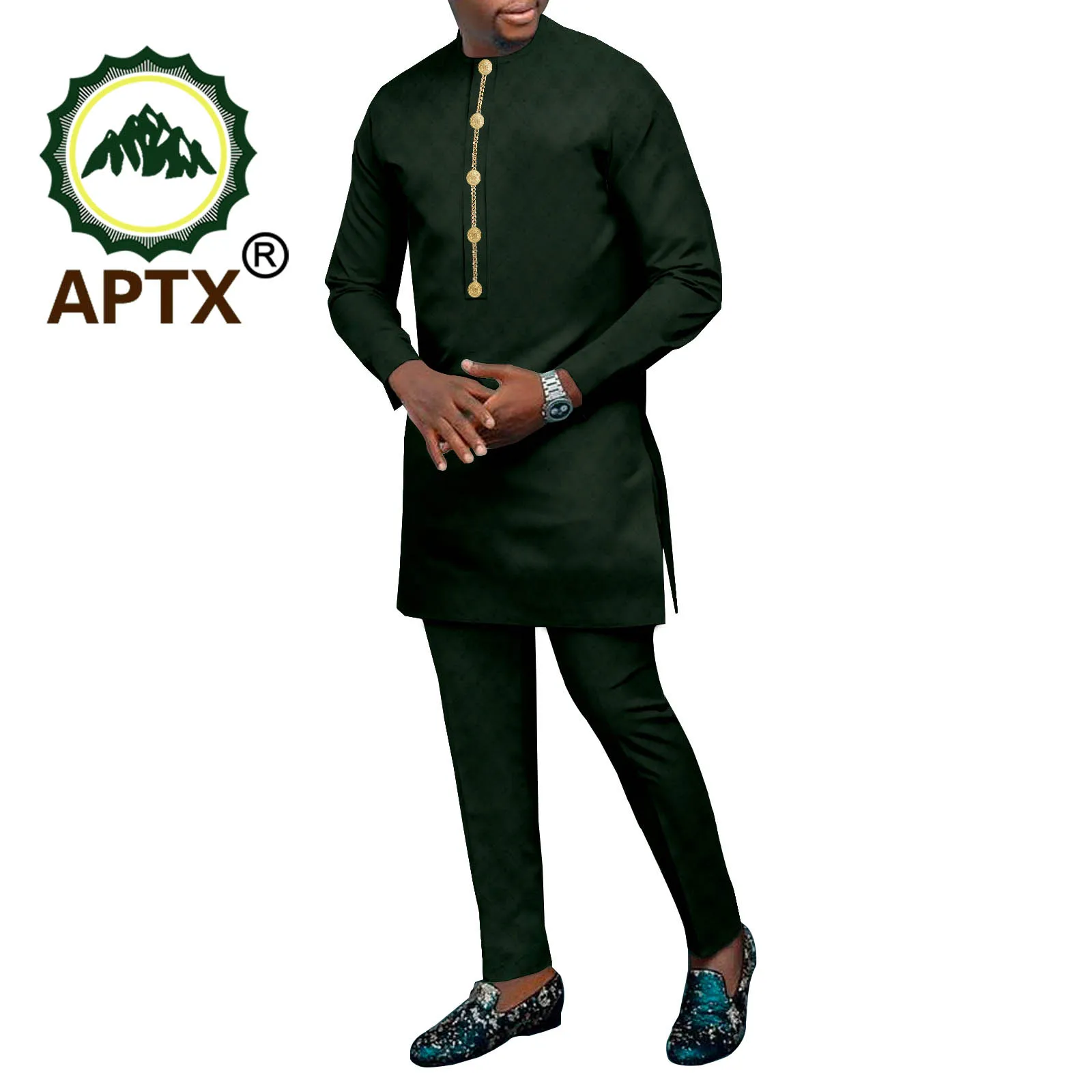 

Dashiki Printed Men's Long Shirt + Trousers 2-Piece Custom Fashion Men's Groom's Suit African Party Wear A2216061