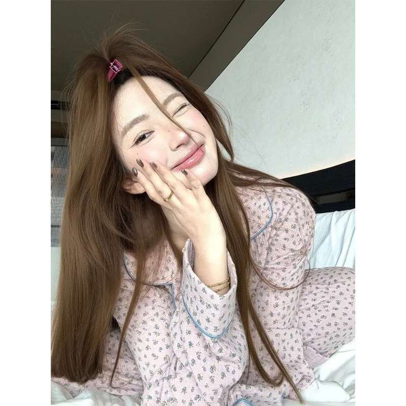 Sweet Floral Pajamas for Women, Spring and Autumn Long-Sleeve Set, Premium Cloud Cotton Loungewear, Plus Size and Comfortable
