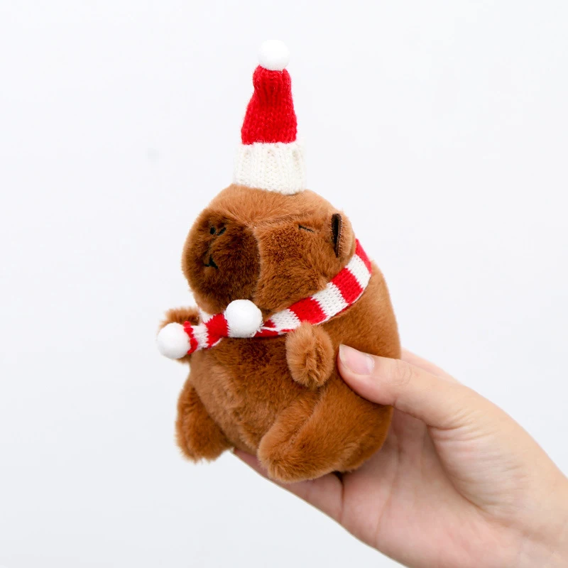 Christmas Hat Plush Capybara Doll Keychain Bag Charm Creative Stuffed Toy Backpack Pendant Xmas Birthday Gifts