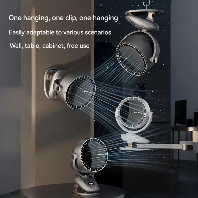 

Безлопастной вентилятор с цифровым дисплеем и зарядкой через USB, встряхивающий влево и вправо, многофункциональный, портативный, бесшумный, с высоким ветром