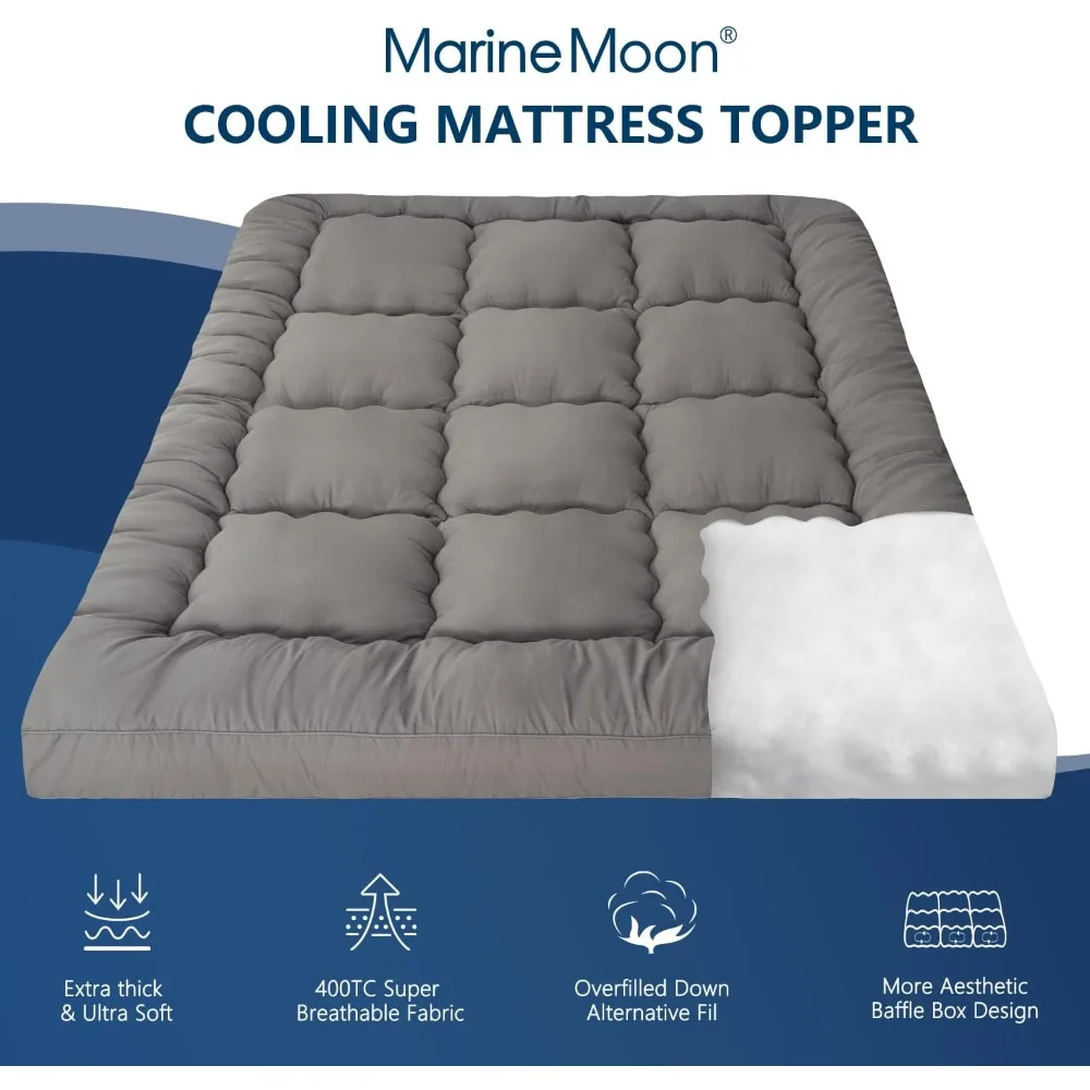 مرتبة مارين مون توبر كوين، غطاء علوي لسرير تبريد القمر البحري، وسادة مرتبة سميكة وناعمة، فندق قطيفة أسفل آل